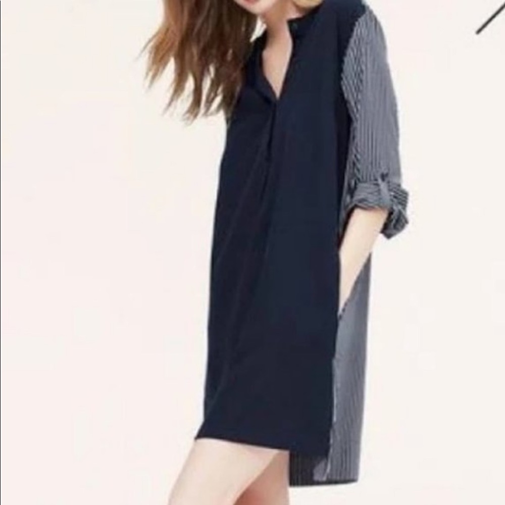 Ann Taylor Loft navy & white striped shirt dress